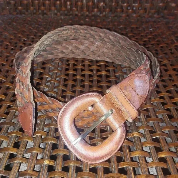 Vintage Accessories - Vintage caramel leather braided, woven boho belt Size M/L